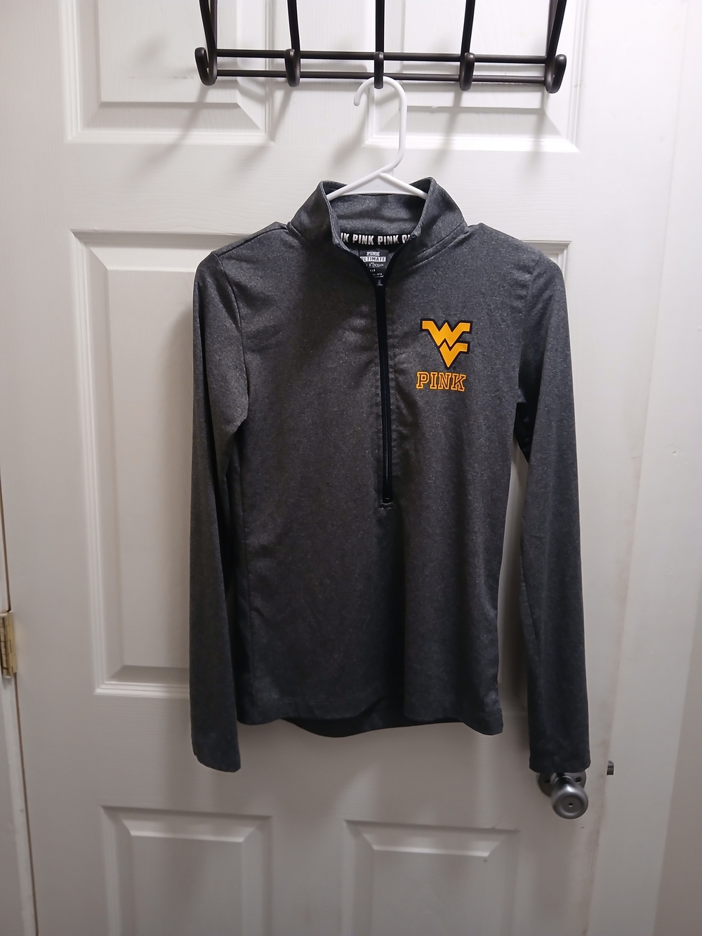 WVU PINK Victoria's Secret Charcoal Gray Half-Zip Long Sleeve Top